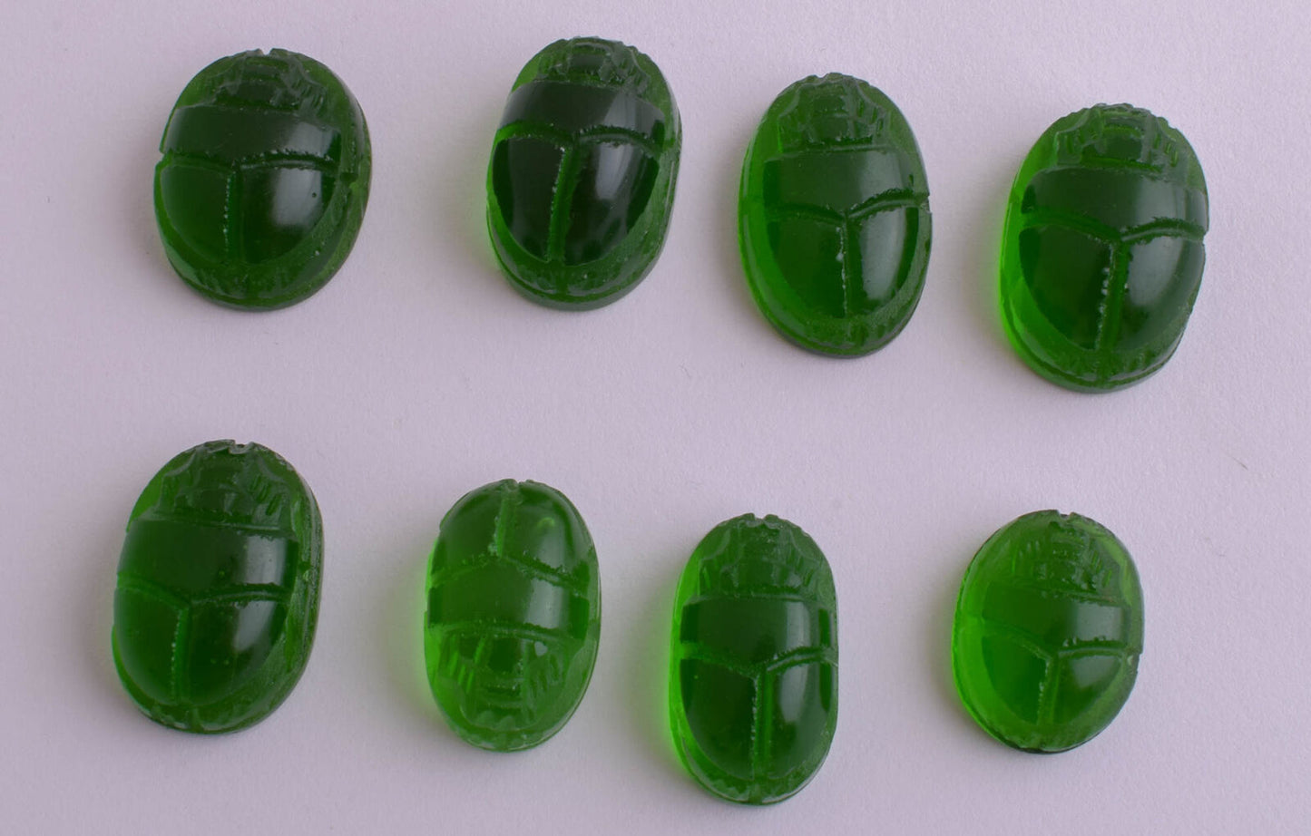 8 Egyptian Scarab-Hand Carved Egyptian czech glass Scarab-Revival stone