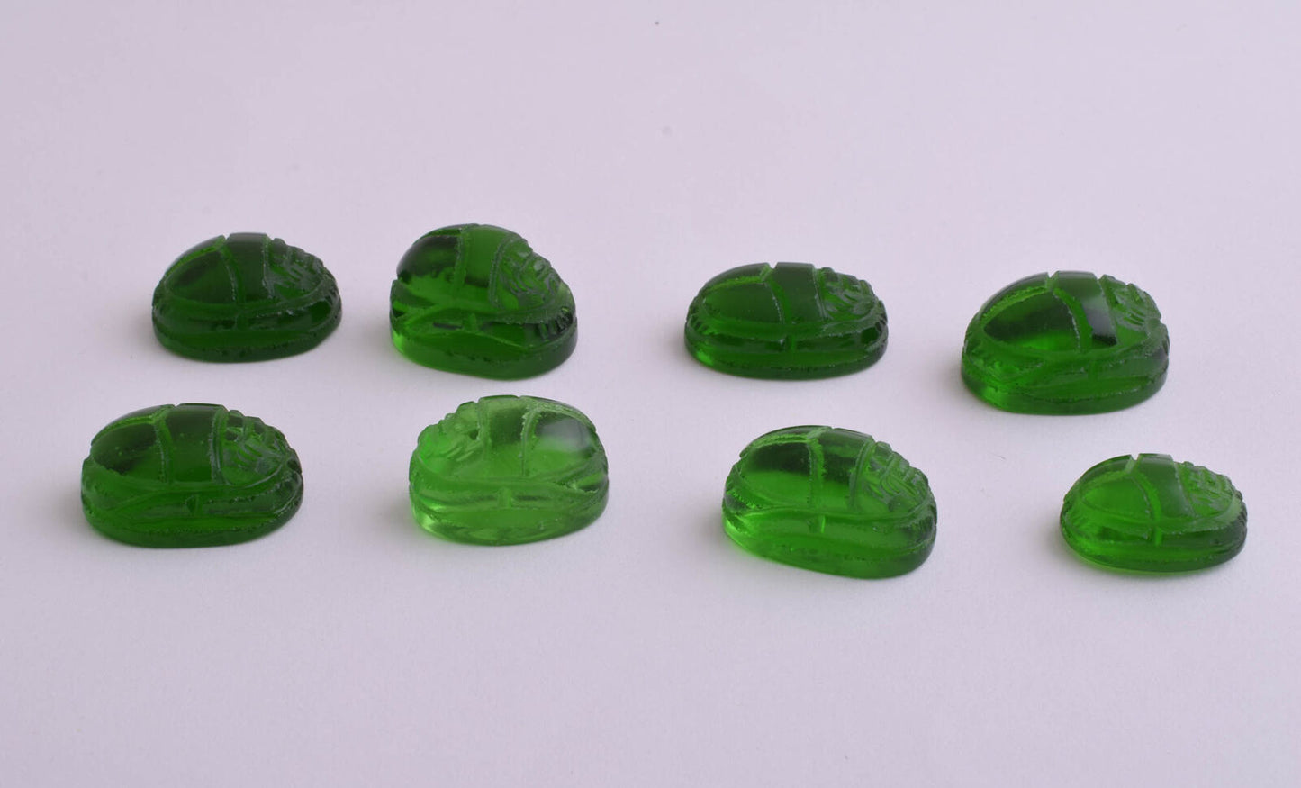 8 Egyptian Scarab-Hand Carved Egyptian czech glass Scarab-Revival stone