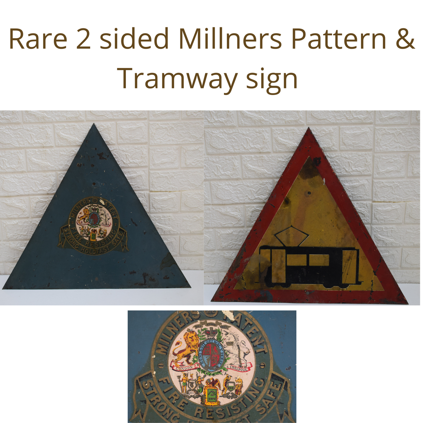 Antique Tramway Tram Sign & Milners Patent-Holdfasts Safe- original double sided