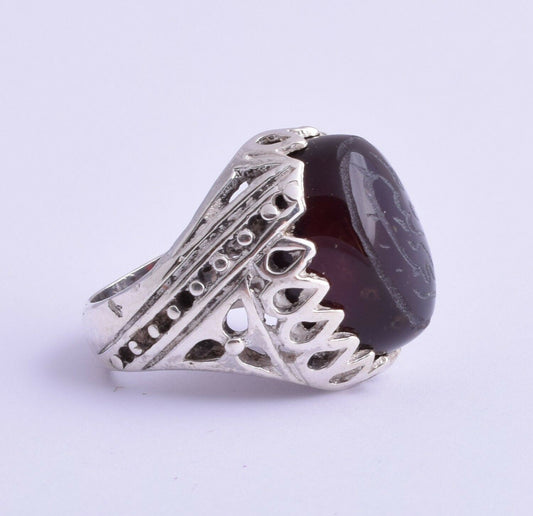 Yemeni Yemen kabdi Islamic agate aqeeq aqiq Silver Men Ring- عقيق كبدي-DHL