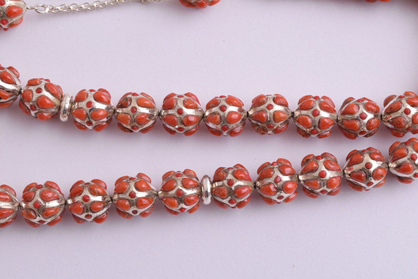 Red Coral & sterling silver Islamic raised inlaid prayer beads,muslim Tasbih