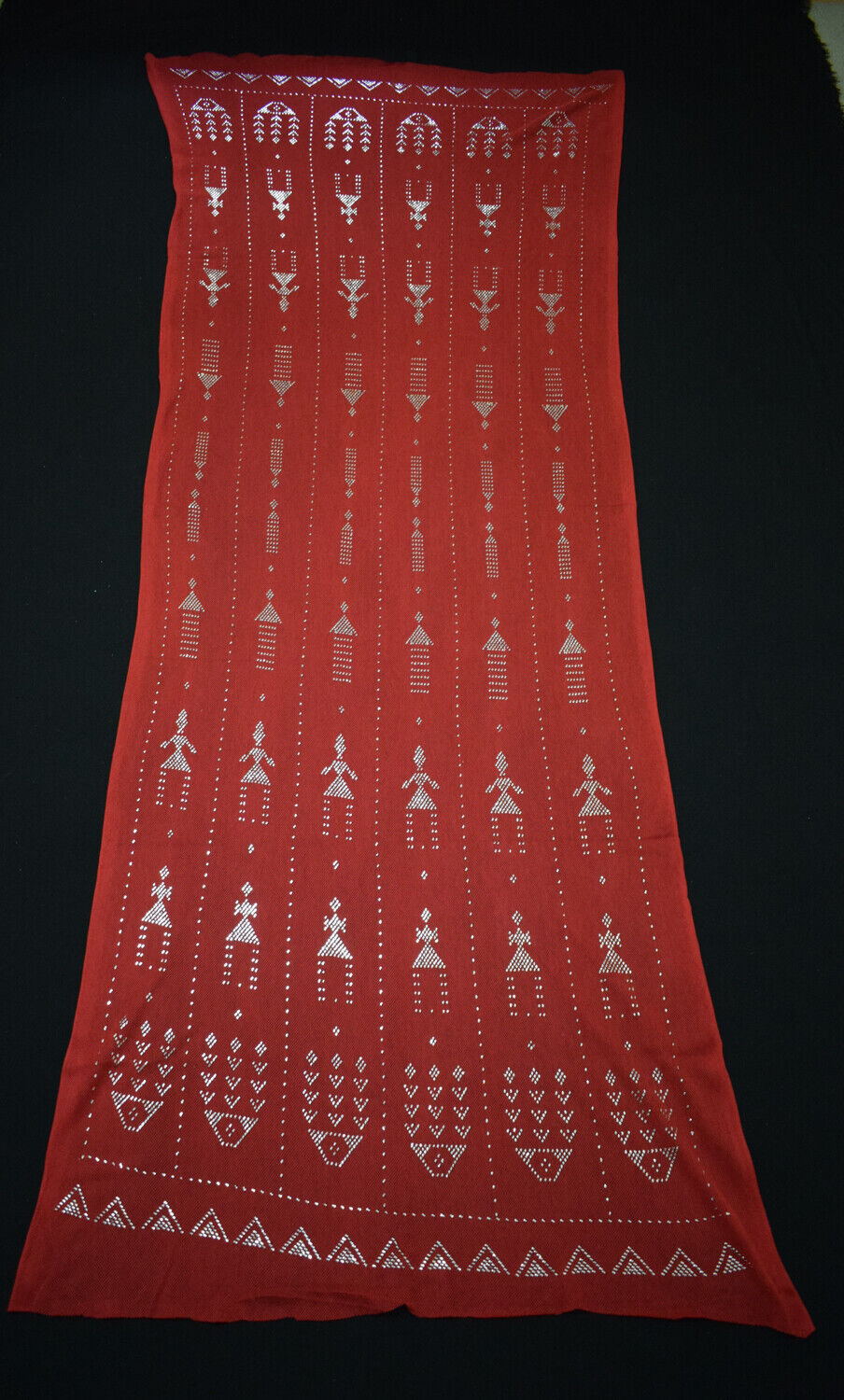 Red Egyptian Assuit Silver metal / net tulle fabric Wrap Shawl Scarf