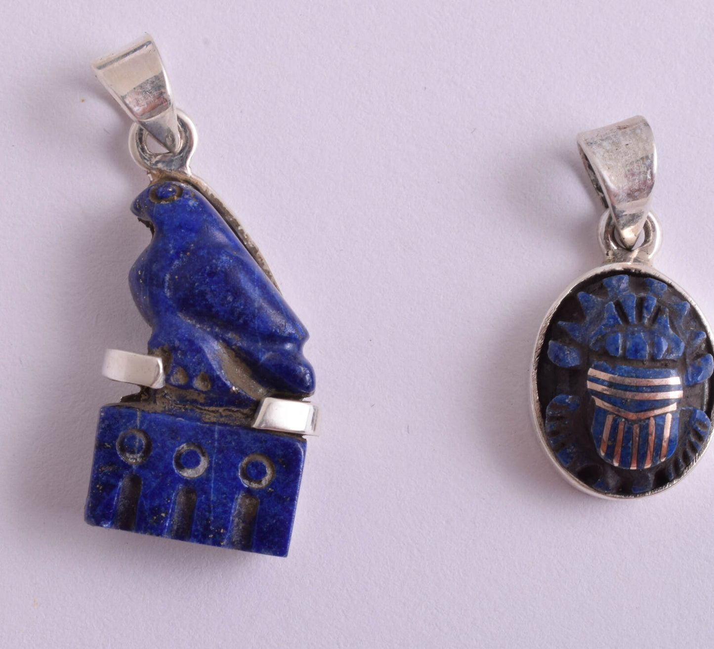 9 Vintage Egyptian Lapis Lazuli-Silver Pendants-Hand Carved-Pharaohs Kings