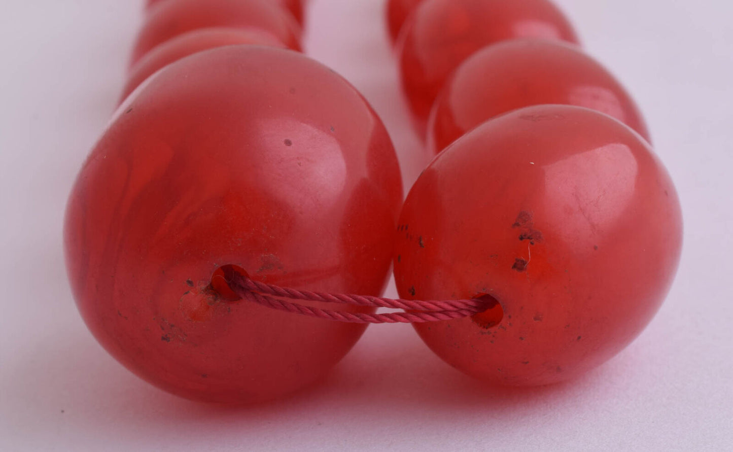 Vintage Red Bakelite necklace Beads-light cherry amber graduated bead-125 gram