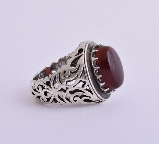 Yemeni Yemen kabdi agate aqeeq aqiq Silver Islamic Men Ring- عقيق كبدي