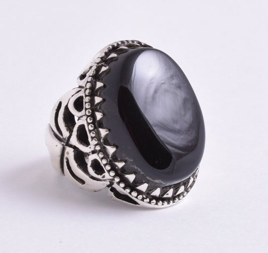 Agate Yemen silver Ring-Yemeni kabdi agate aqeeq aqiq Silver Men Ring