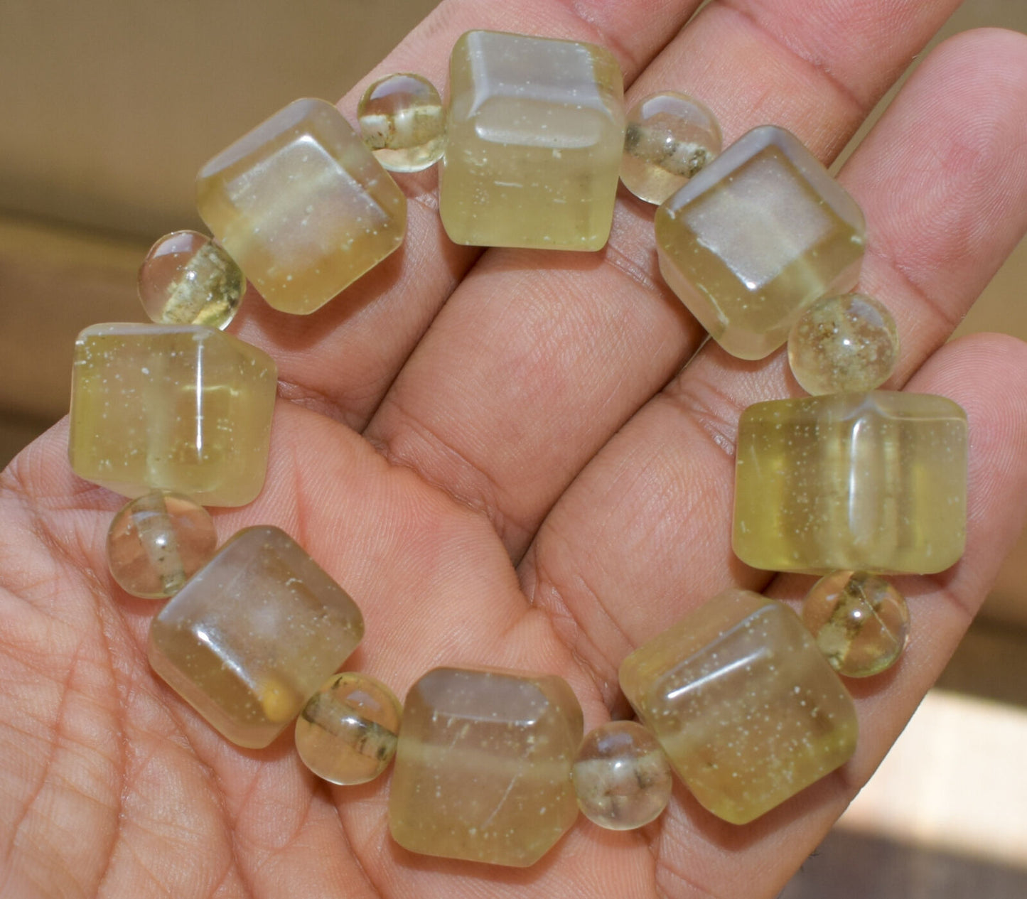 Libyan Desert glass Bracelet-425 ct-16 beads-Meteorite Tektite-asteroid impact