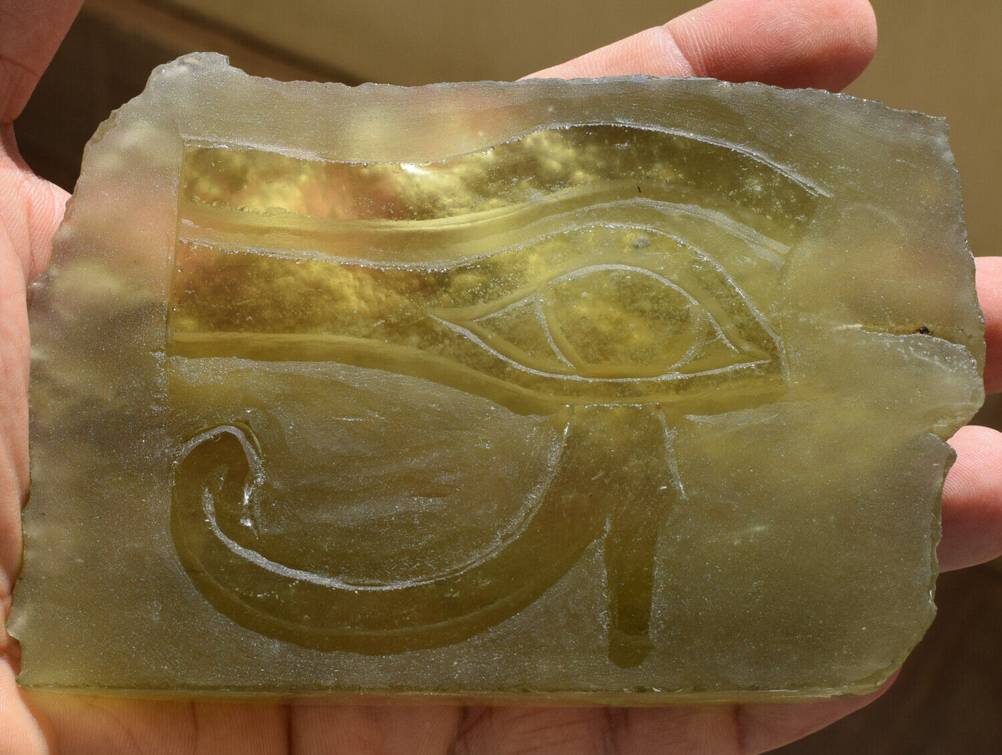 Libyan Desert glass-Eye of Horus-364 grams-Hand carved-Egypt-asteroid impact