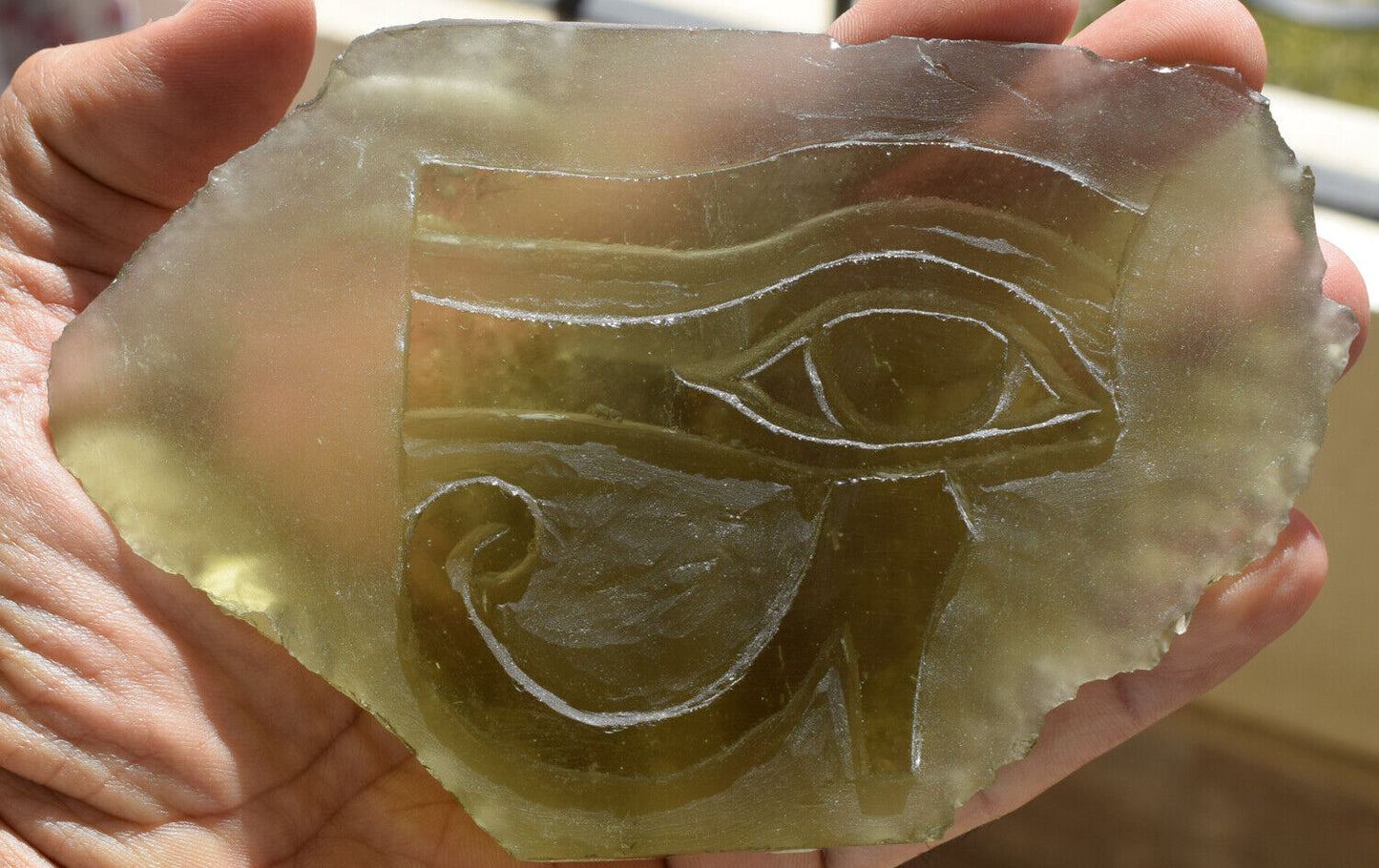 Libyan Desert glass-Eye of Horus-380 grams-Hand carved-Egypt-asteroid impact