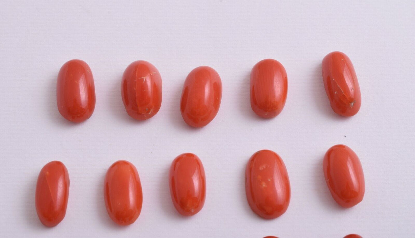 Natural Red Coral Cabochon Cab-15Pcs untreated Mediterranean Red Coral-53 Carats