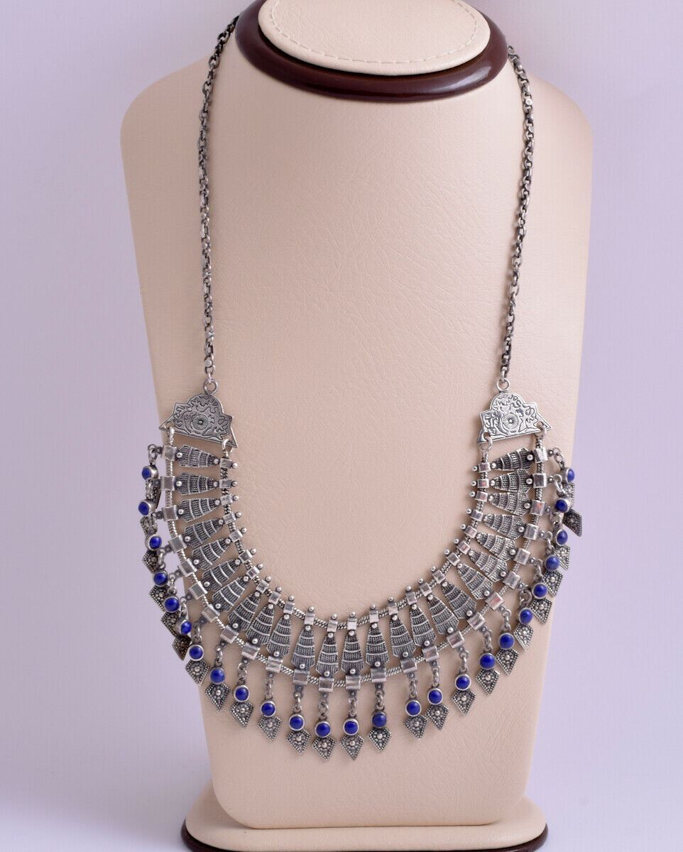 Unique handmade Ethnic Boho Tribal Sterling 925 Silver-Lapis lazuli Necklace