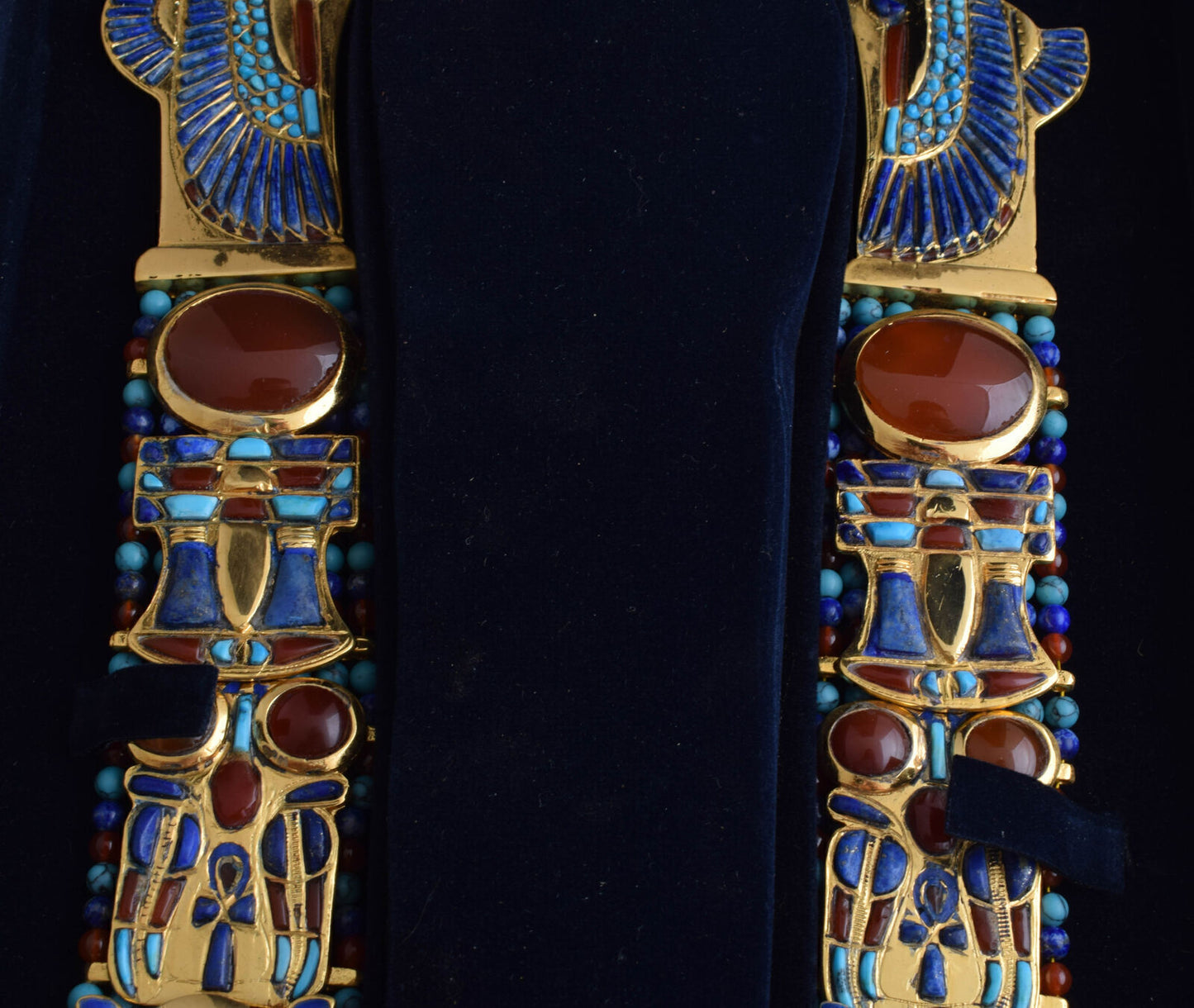 King Tut Tutankhamun-Egypt Scarab Necklace-Lapis Agate Turquoise-24k Gold Plated