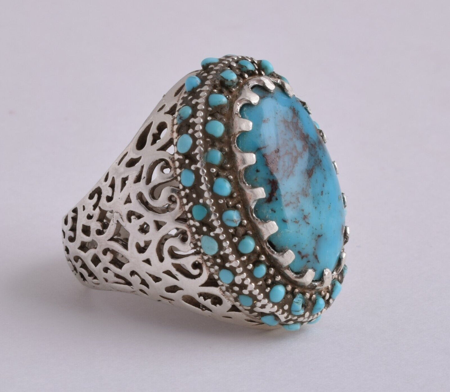 Egyptian Turquoise Sterling silver Men Ring-Middle Eastern-Spiderweb Turquoise