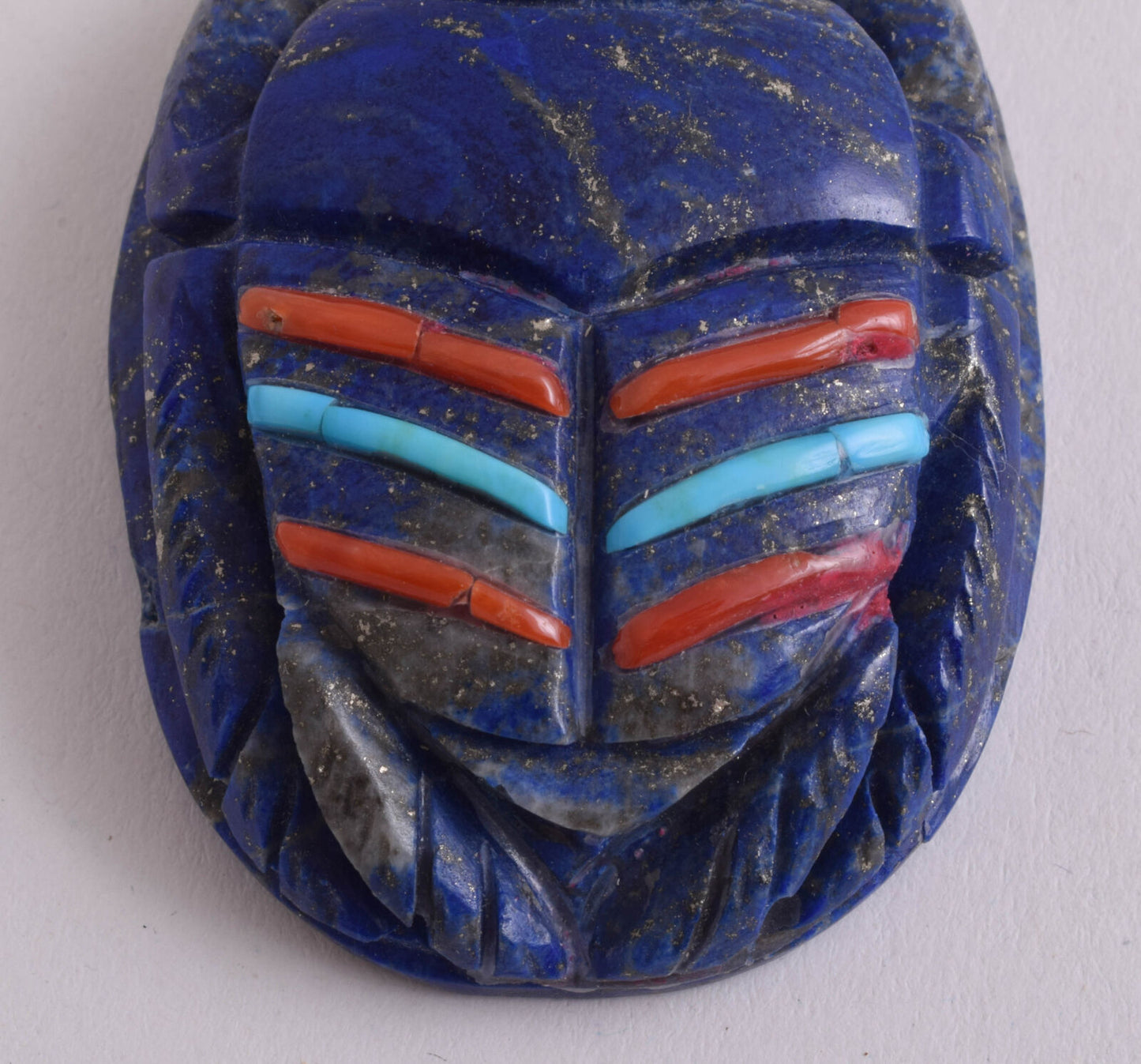 Lapis Lazuli Egyptian scarab,Turquoise, red coral,  2.3" / 72 gram