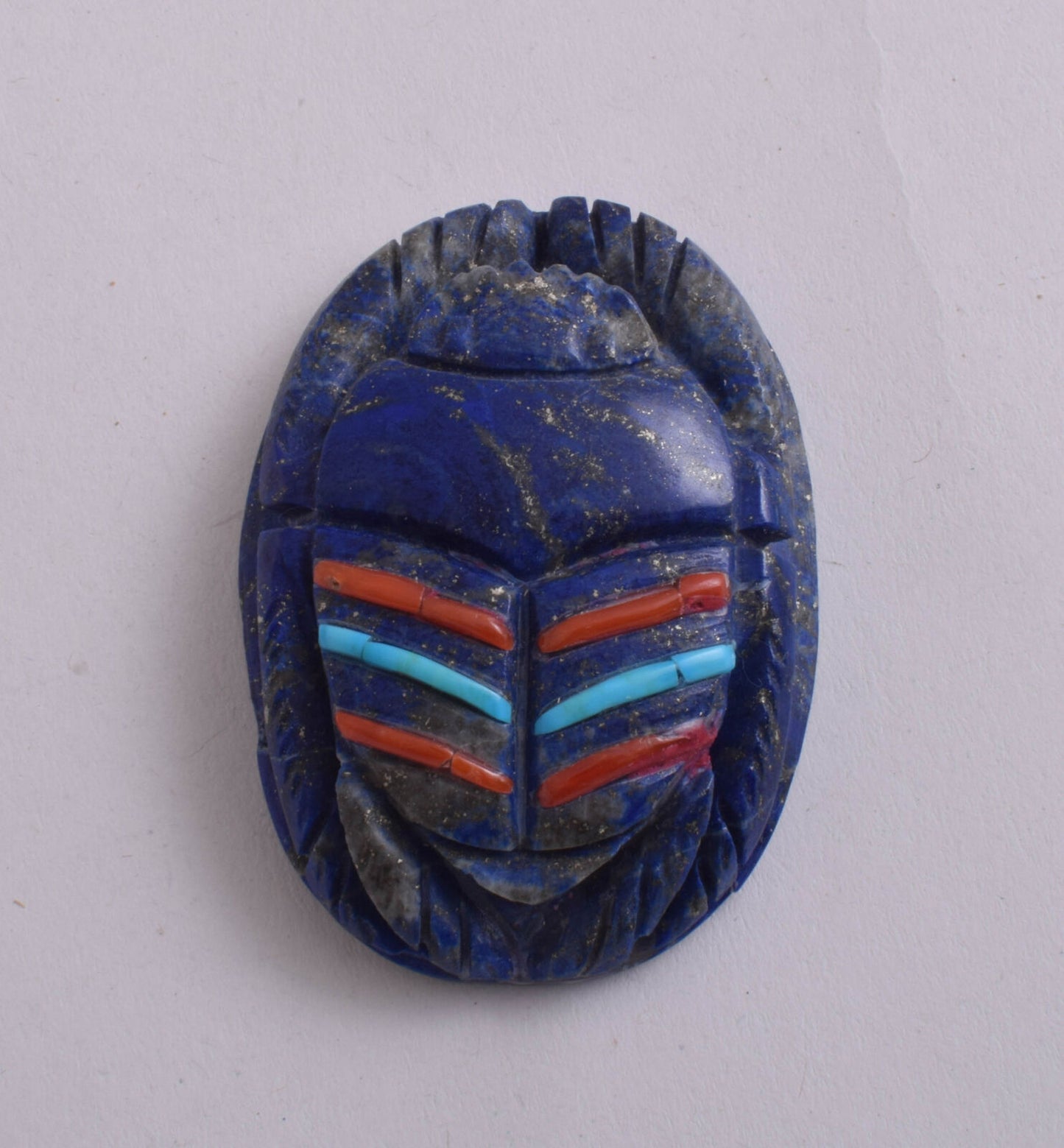 Lapis Lazuli Egyptian scarab,Turquoise, red coral,  2.3" / 72 gram