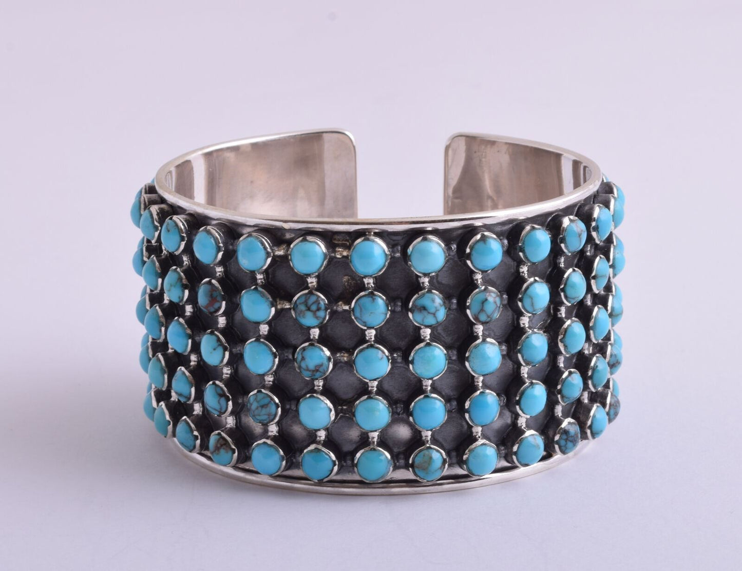 Egyptian Turquoise sterling silver Cluster Bracelet-110 gram-Wide Cuff