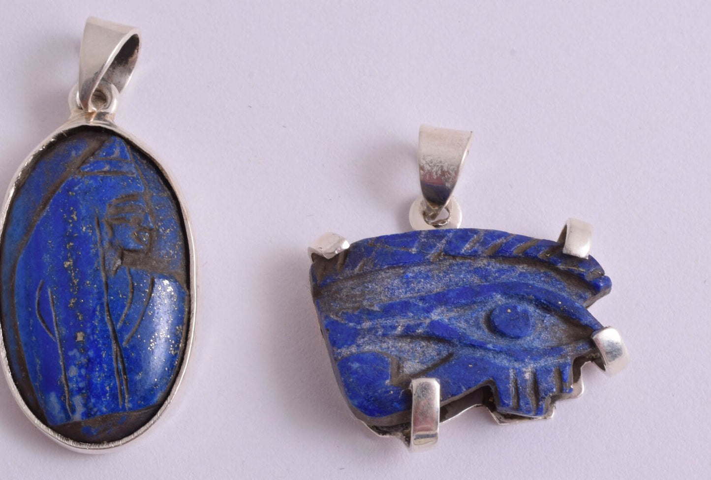 9 Vintage Egyptian Lapis Lazuli-Silver Pendants-Hand Carved-Pharaohs Kings