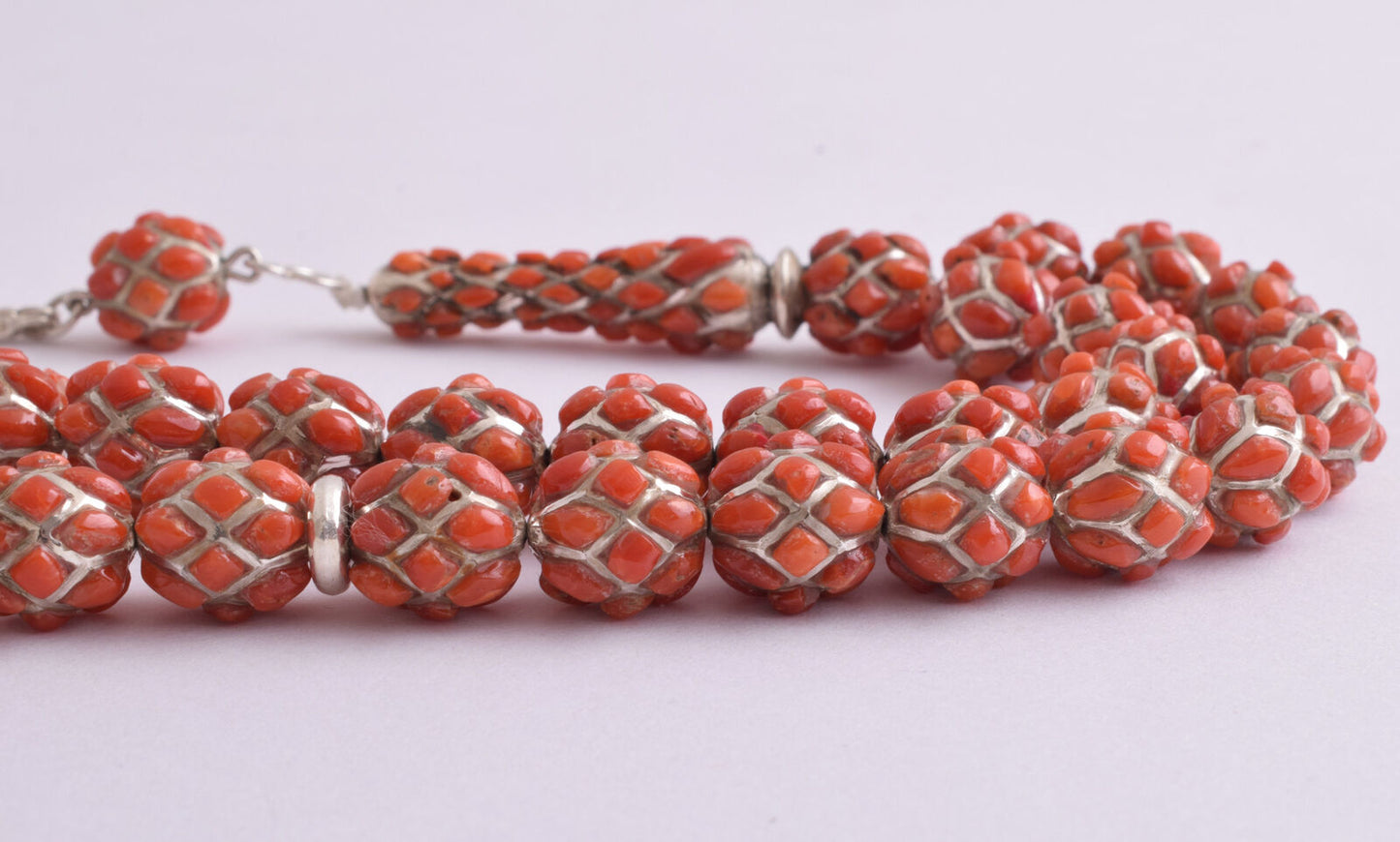 Red Coral & sterling silver Islamic raised inlaid prayer beads,muslim Tasbih