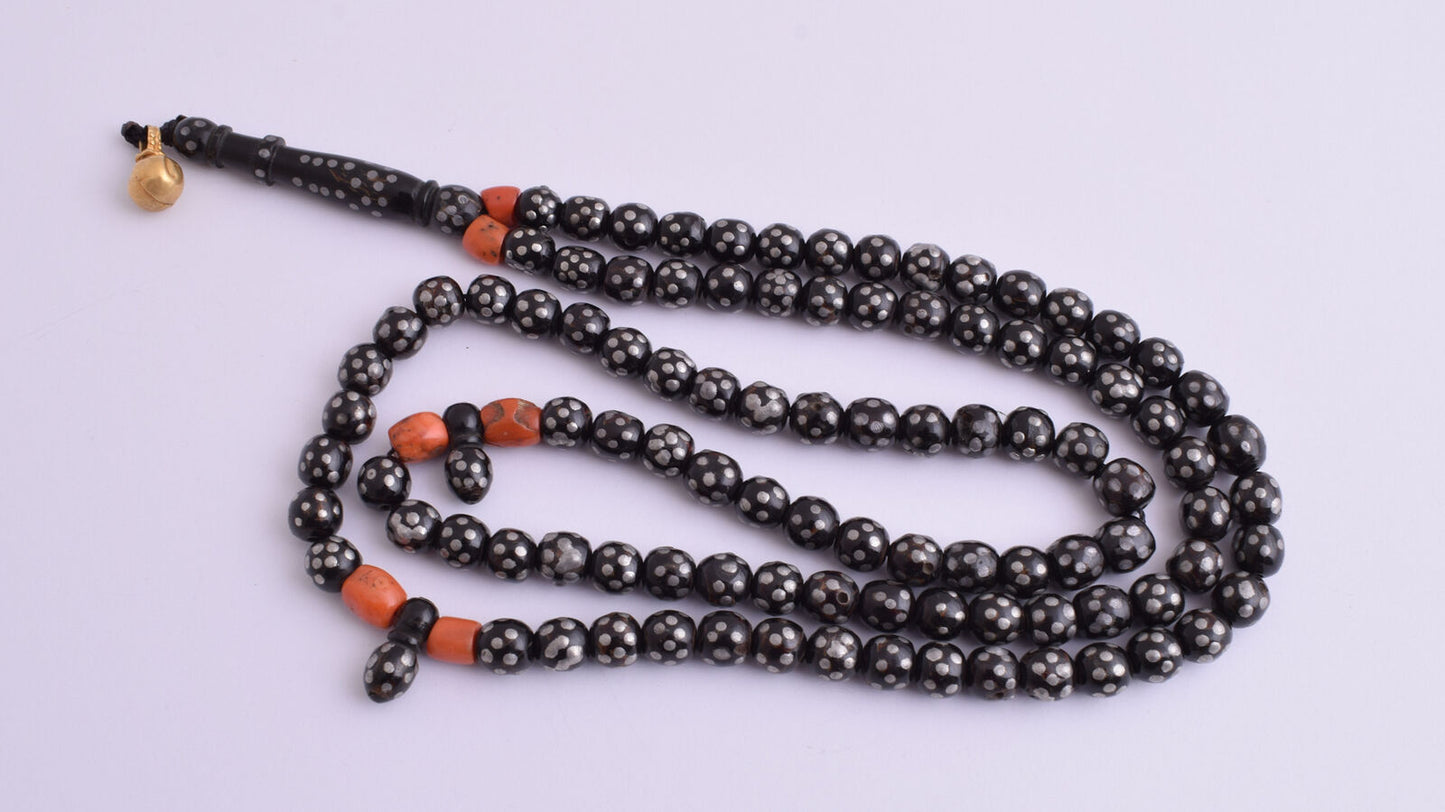 Antique black coral Makawy -Prayer beads-komboloi strand-90 gram-يسر مكاوي قديم