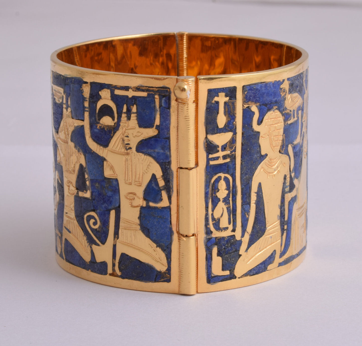 King Tut-Tutankhamun Bracelet Cuff Bangle-Egyptian Lapis Lazuli-18k Gold Plated