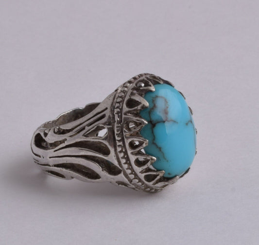 Egyptian Turquoise Sterling silver Men Ring-Middle Eastern-Clear Turquoise