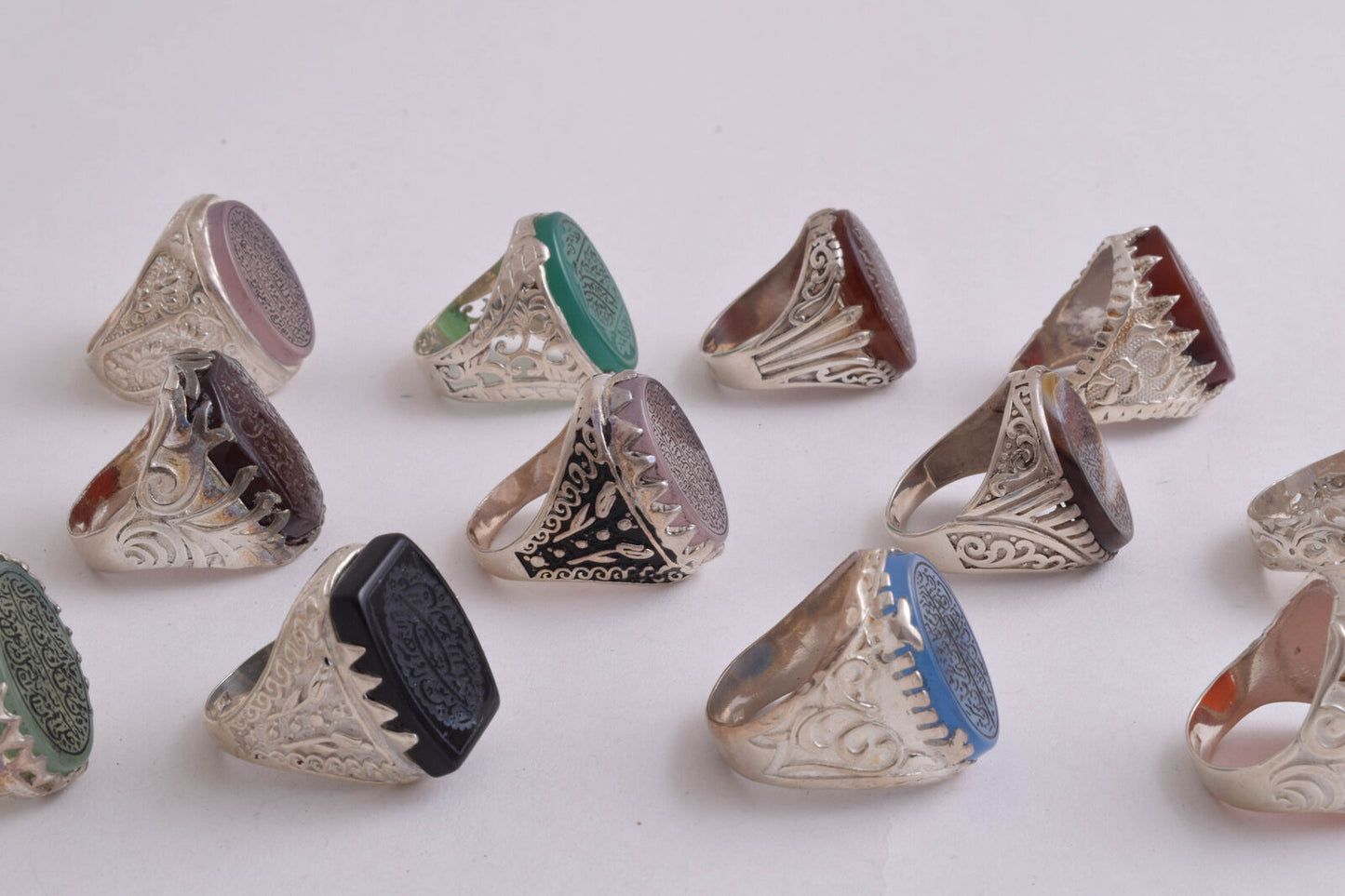 14 Islamic rings collection, Koran, Quran, Yemen agate men rings-Wholesale Lot