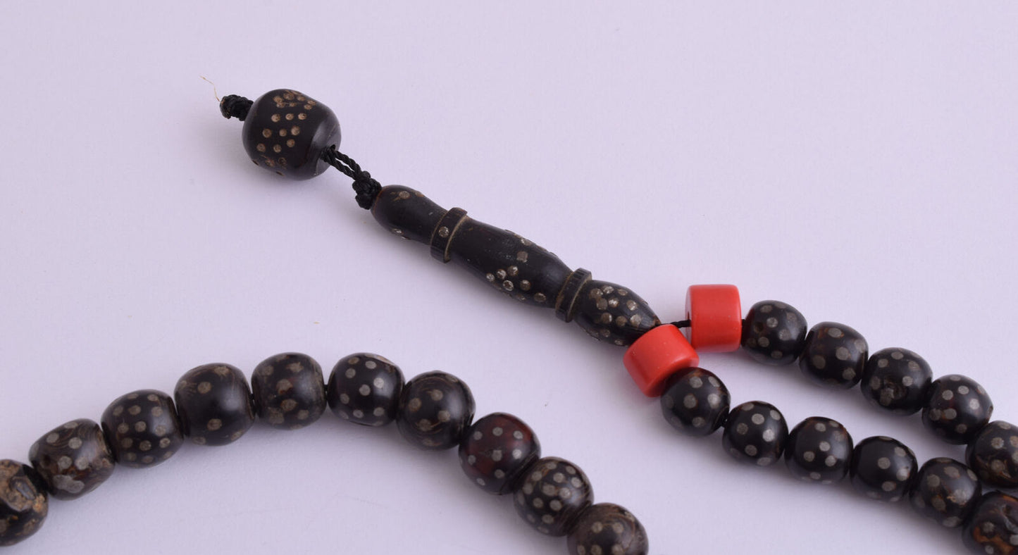 Antique black coral Makawy -Prayer beads-komboloi strand-70gram-يسر مكاوي قديم