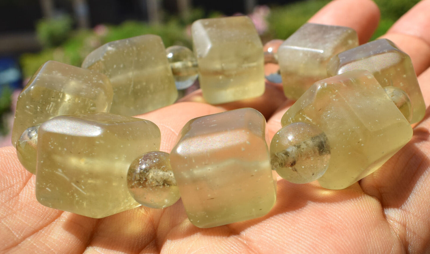 Libyan Desert glass Bracelet-425 ct-16 beads-Meteorite Tektite-asteroid impact