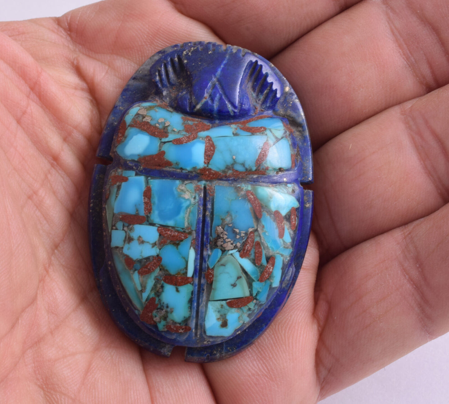 Egyptian Scarab-Carved Egyptian Lapis Lazuli - Turquoise Scarab- 2.4" /  53 gram