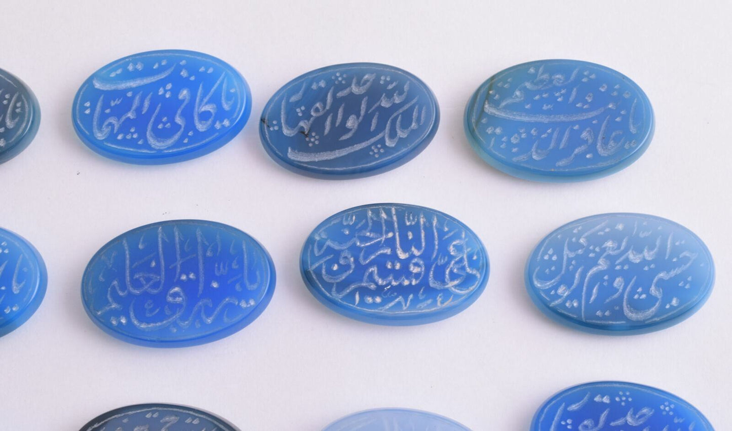 20 Blue-hand engraved yemen yemeni Agate Cabochon Cab beads-Islamic Koran Quran