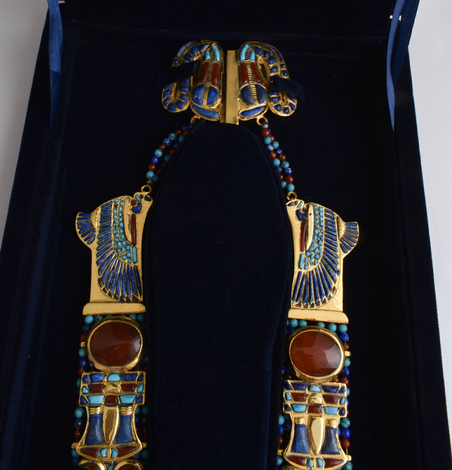 King Tut Tutankhamun-Egypt Scarab Necklace-Lapis Agate Turquoise-24k Gold Plated