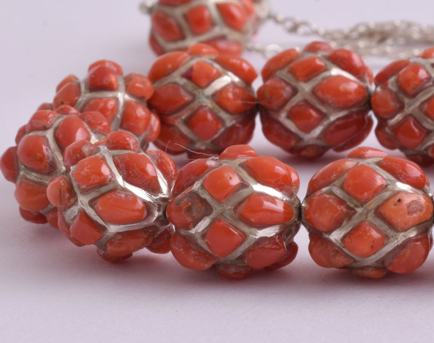 Red Coral & sterling silver Islamic raised inlaid prayer beads,muslim Tasbih