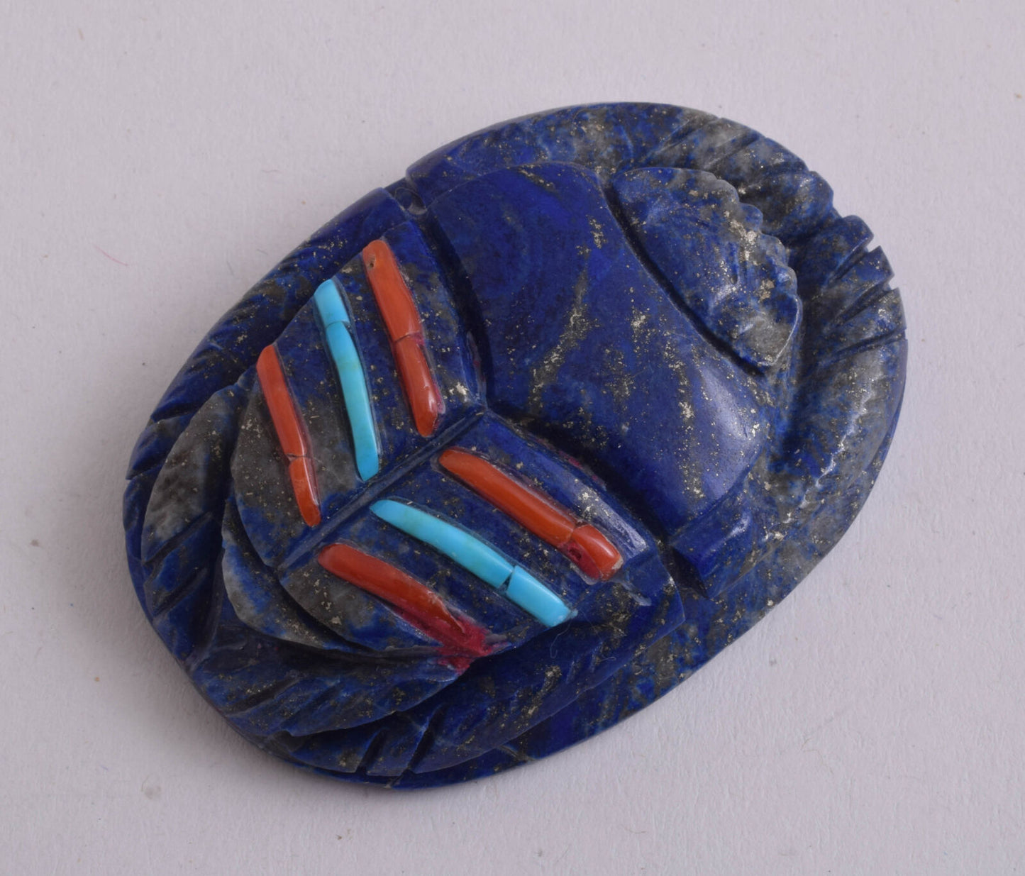 Lapis Lazuli Egyptian scarab,Turquoise, red coral,  2.3" / 72 gram