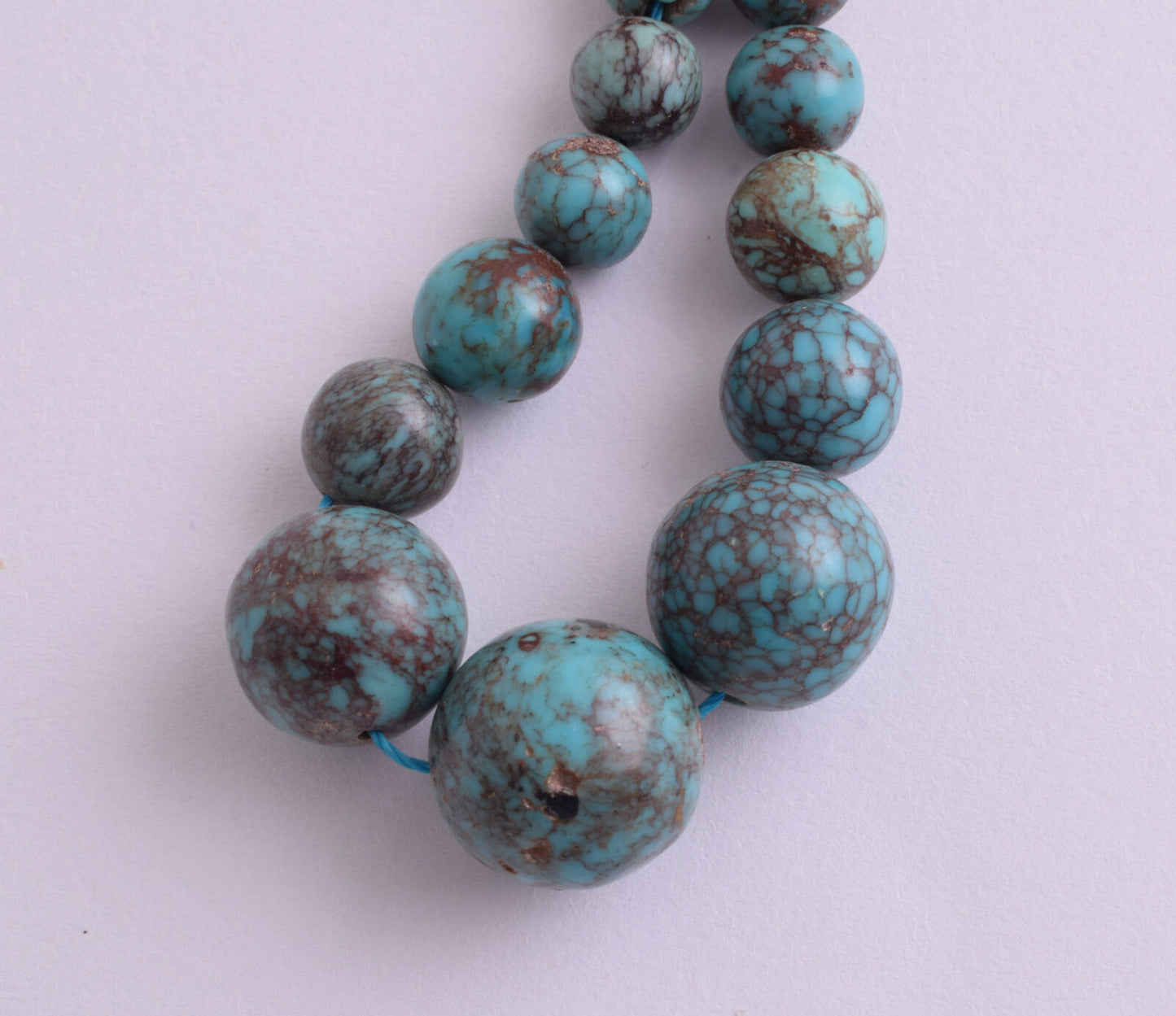 Egyptian Turquoise Spiderweb Necklace choker- round beads , 37 grams