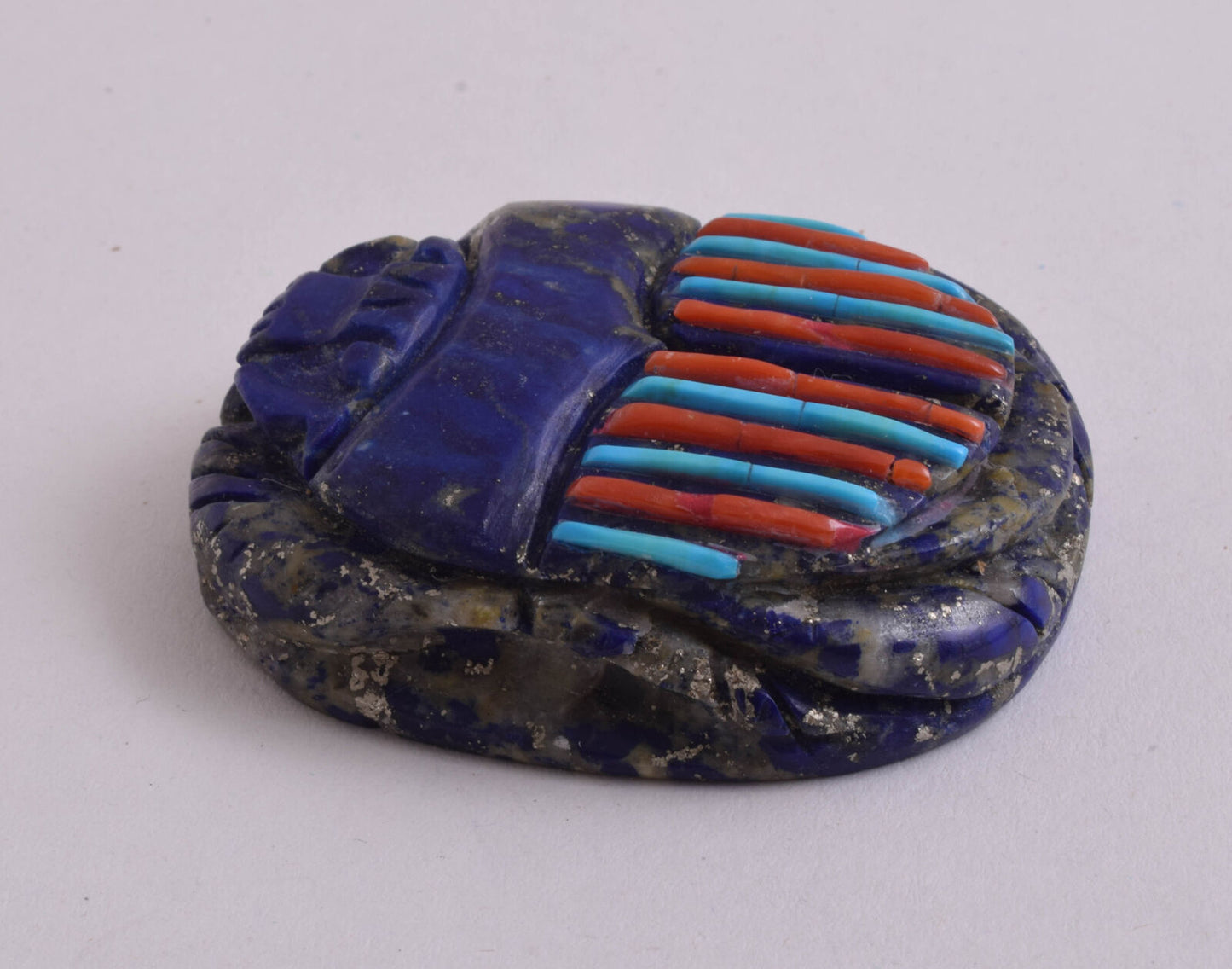 Lapis Lazuli Egyptian scarab,Turquoise, red coral,  2.3" / 99 gram