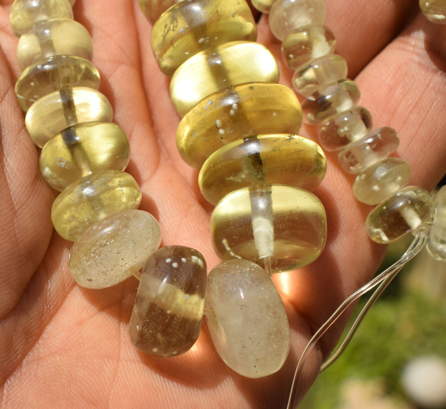 Libyan Desert glass Necklace-75 beads-9mm:19mm-610ct-Meteorite Tektite-asteroid