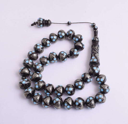 Black coral Islamic Prayer Beads-ُTasbih Worry Beads--19X15mm-161 grams-يسر