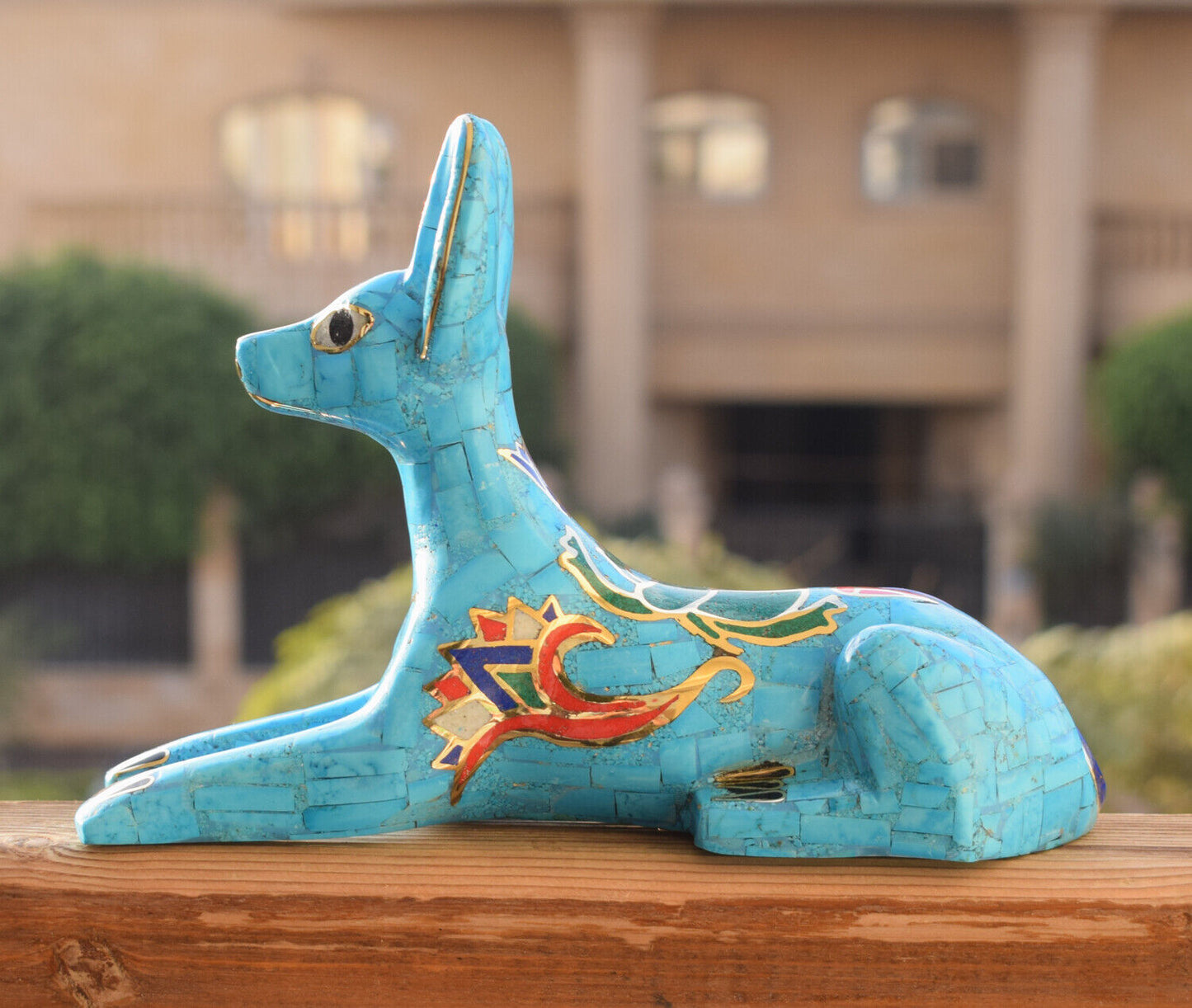 Egyptian Anubis Statue-Blue inlay-Collectible Decorative-Revival - 8"