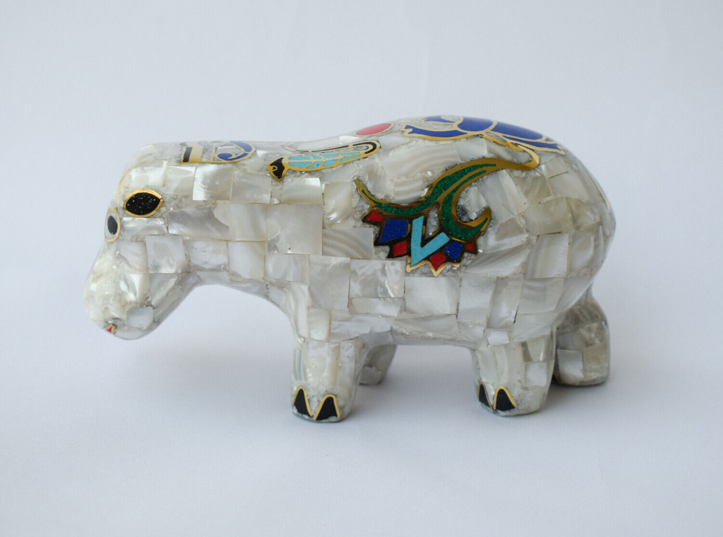 Egyptian Hippo Hippopotami Statue-covered with Mother of Pearl-Decorative- 7.5"