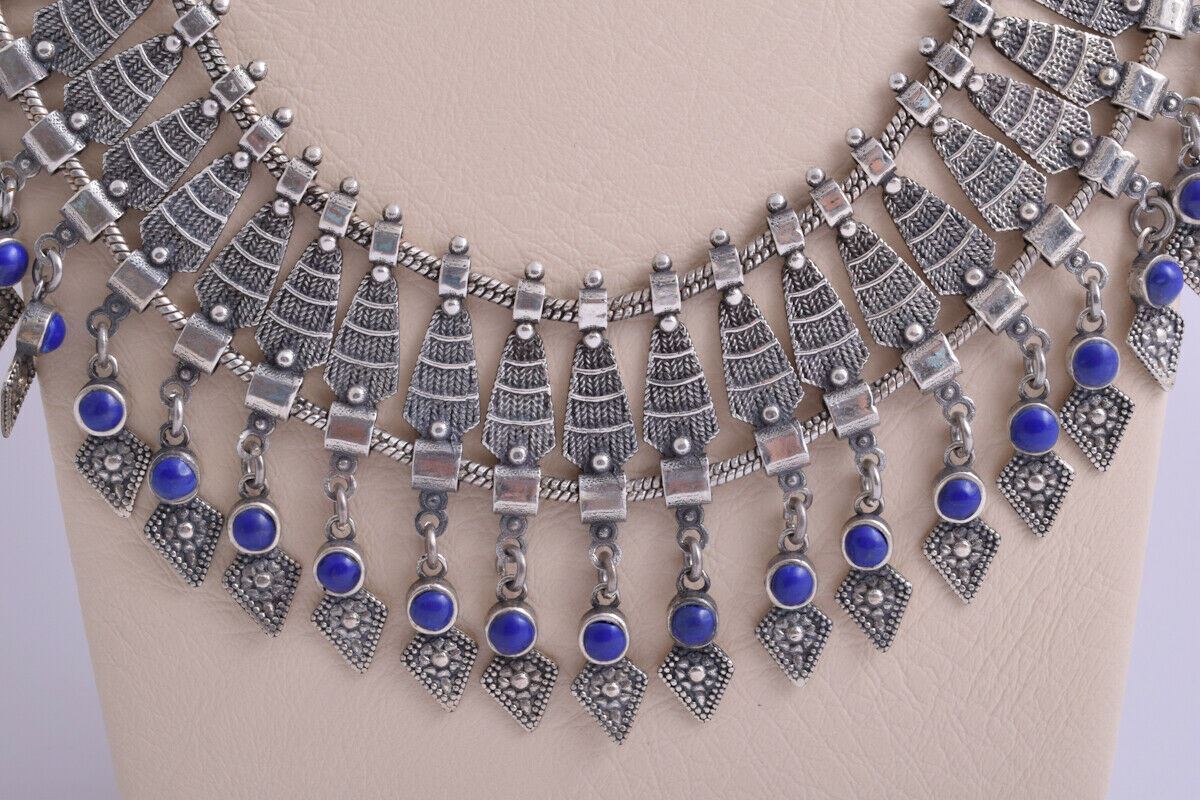 Unique handmade Ethnic Boho Tribal Sterling 925 Silver-Lapis lazuli Necklace