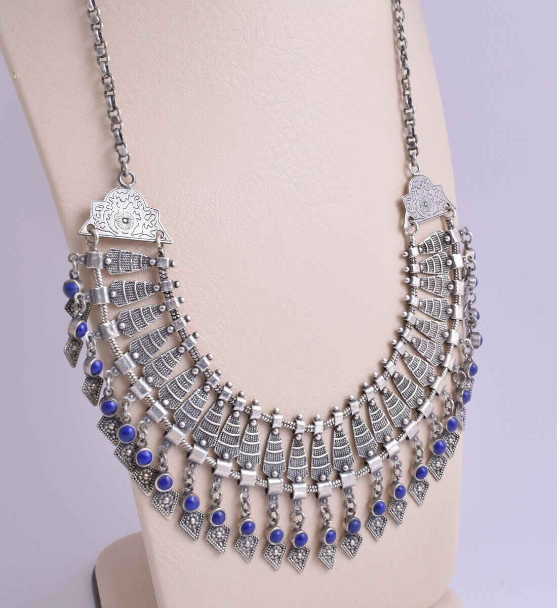 Unique handmade Ethnic Boho Tribal Sterling 925 Silver-Lapis lazuli Necklace