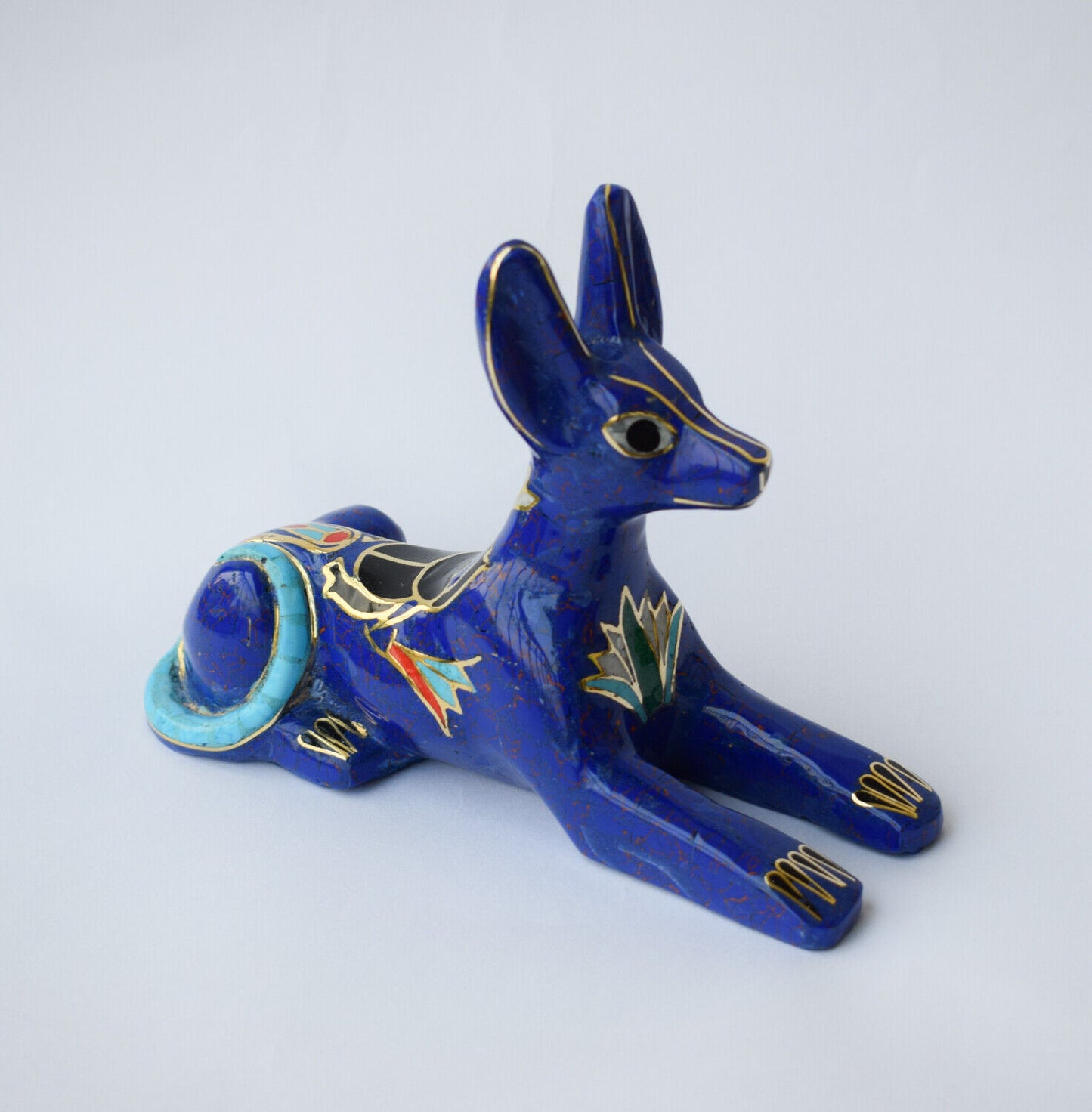 Egyptian Anubis Statue-Blue inlay-Collectible Decorative-Revival - 8"