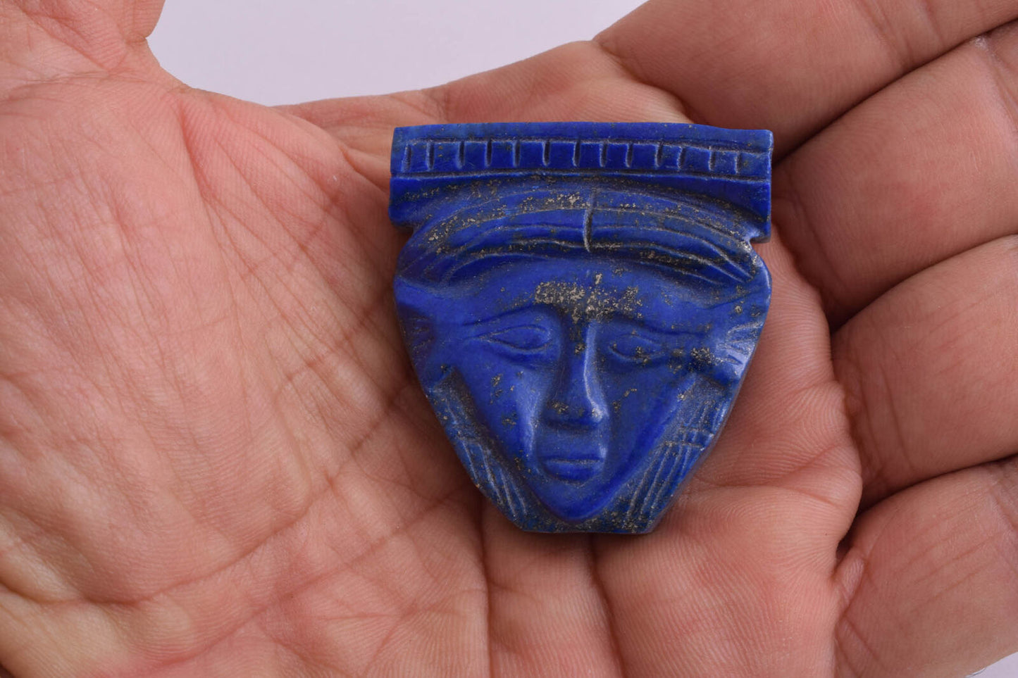 Egyptian Hathor-Hand Carved blue Lapis Lazuli-Protective- 1.7" / 46 gram