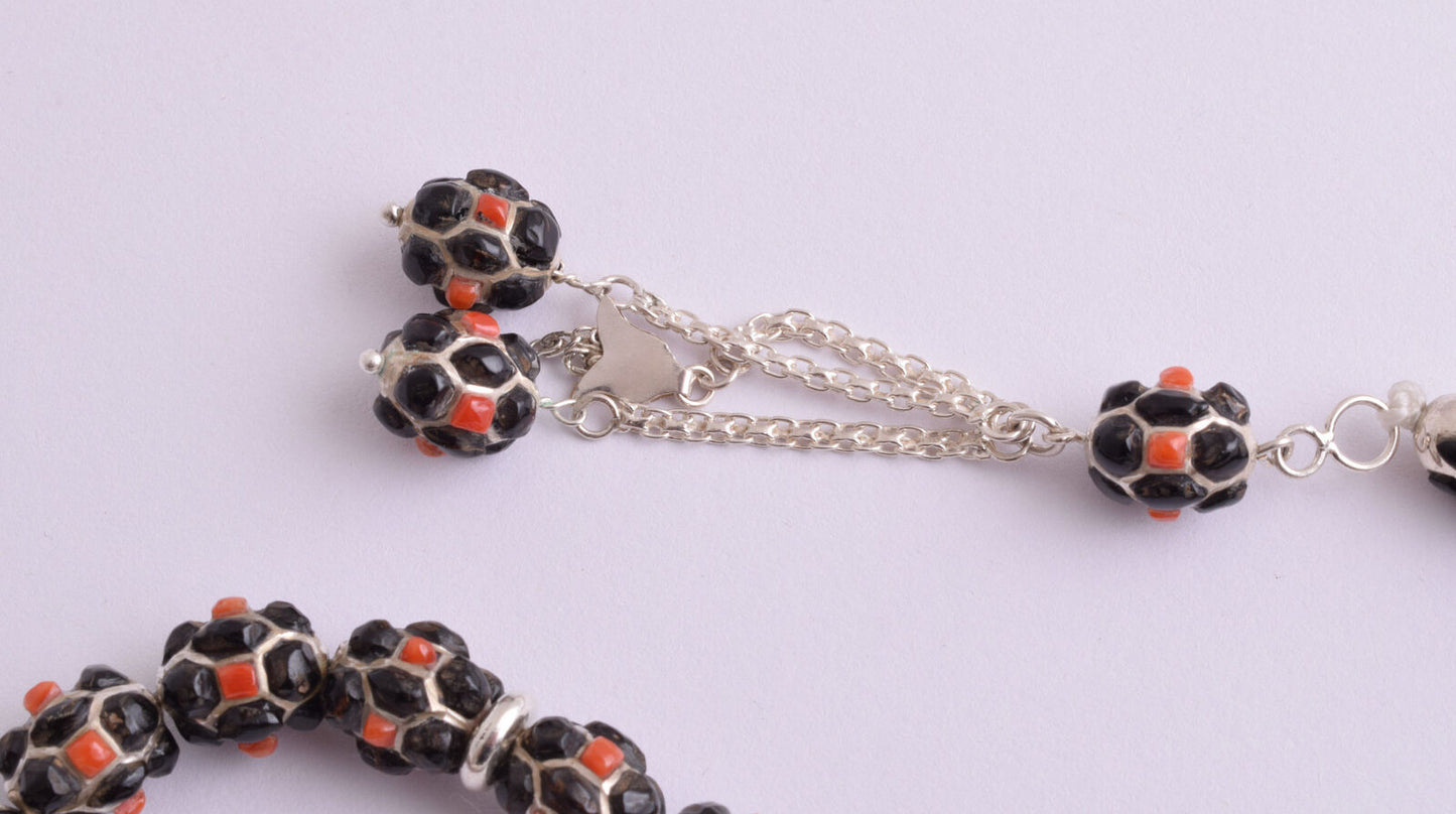 Red & Black Coral & sterling silver Islamic inlaid prayer beads,muslim Tasbih