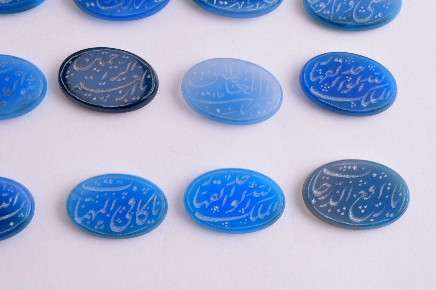 20 Blue-hand engraved yemen yemeni Agate Cabochon Cab beads-Islamic Koran Quran