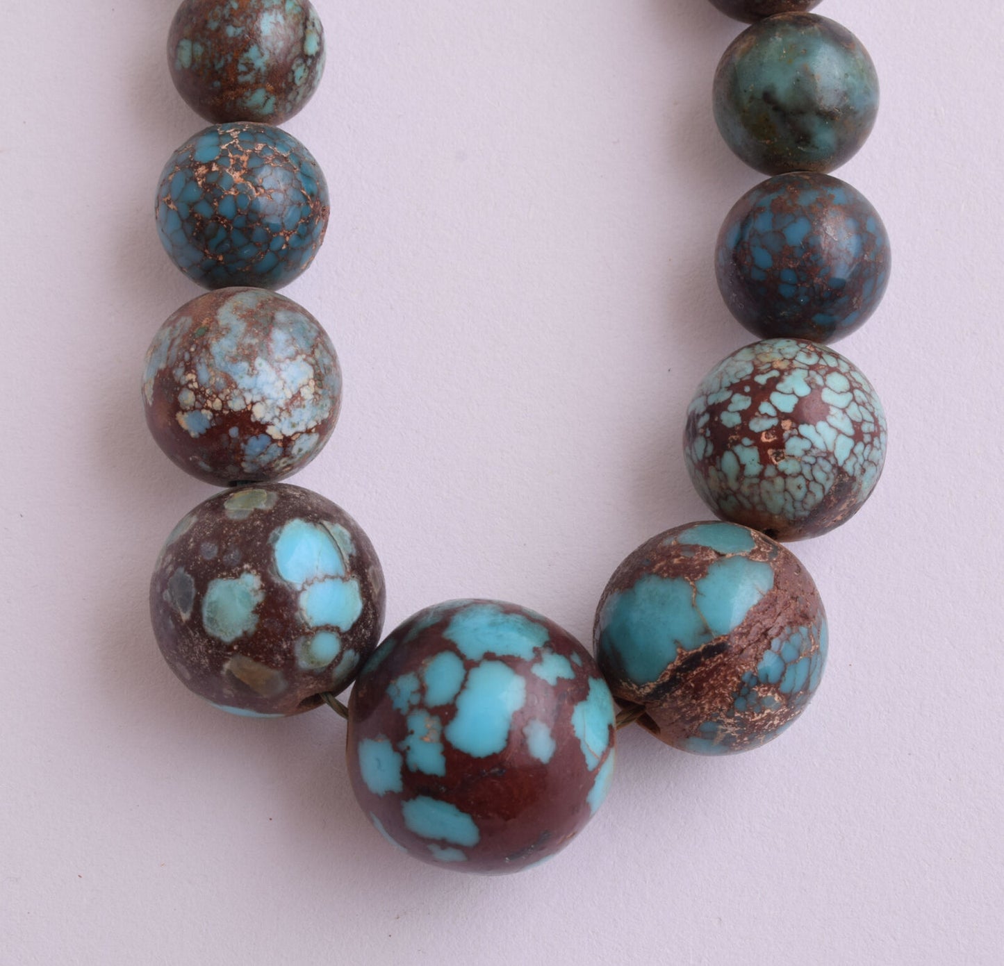 Egyptian Turquoise Spiderweb Necklace choker- round beads , 73 grams