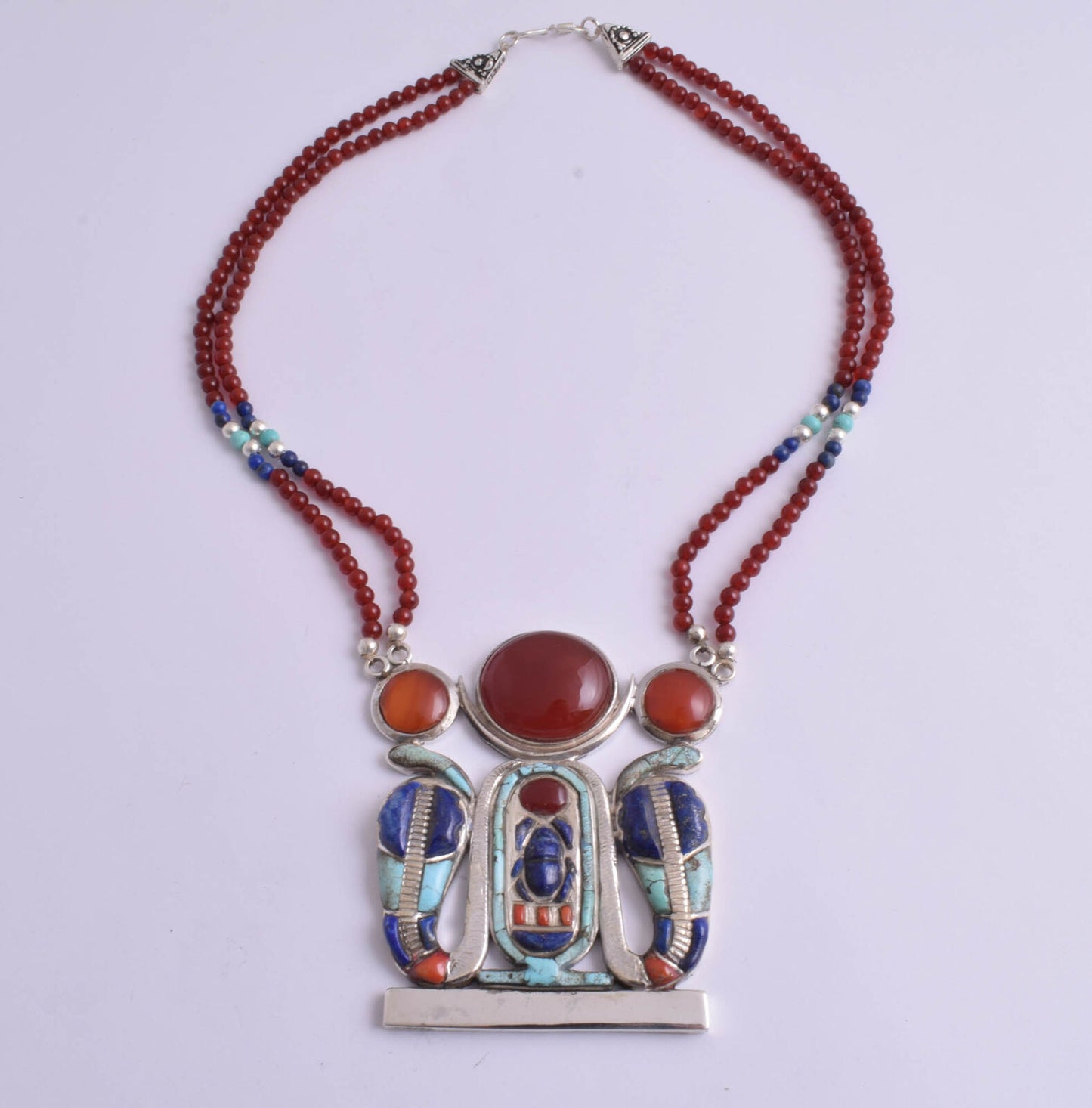 King Tut-Tutankhamun scarab necklace Silver Pendant, Turquoise, lapis-Egypt