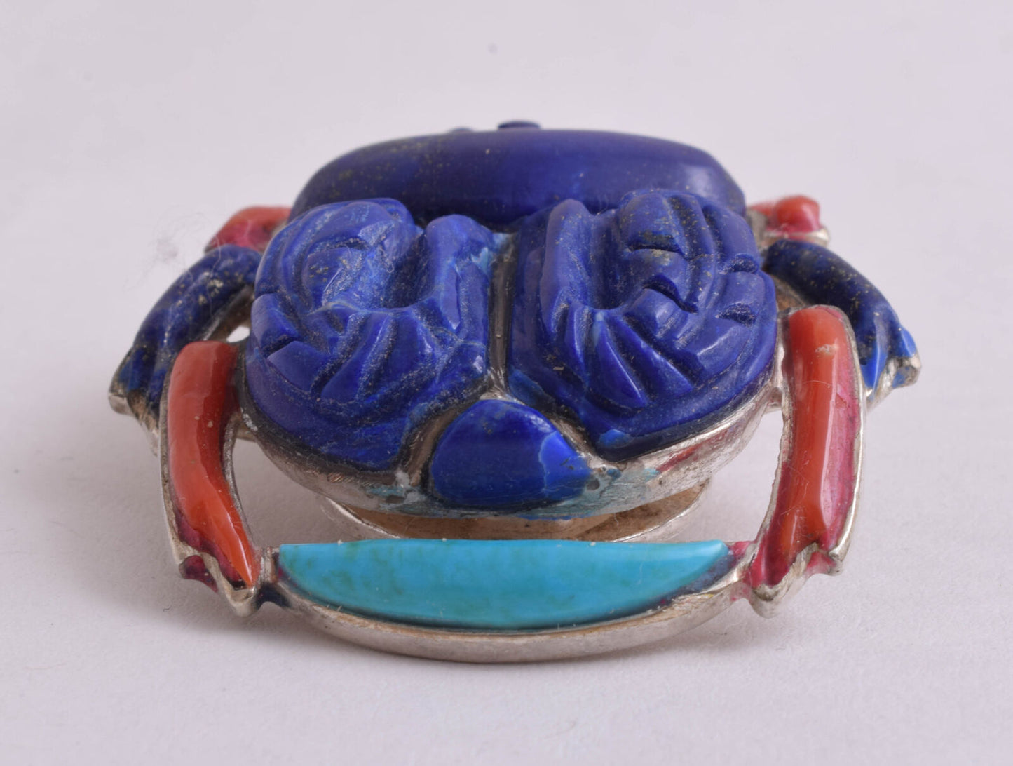 Egyptian scarab Silver Pendant,Revival, Turquoise, red coral , lapis Lazuli