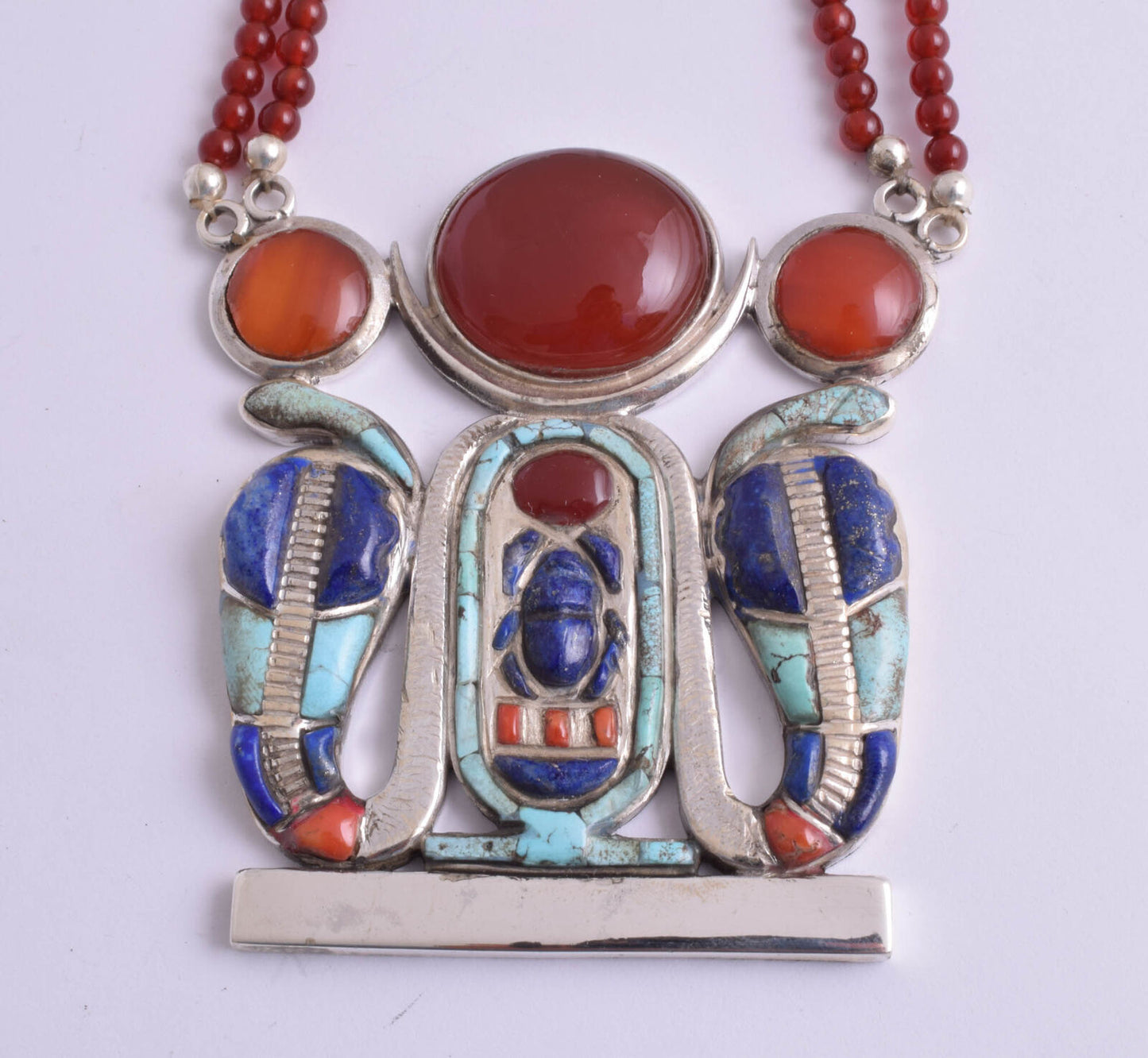 King Tut-Tutankhamun scarab necklace Silver Pendant, Turquoise, lapis-Egypt