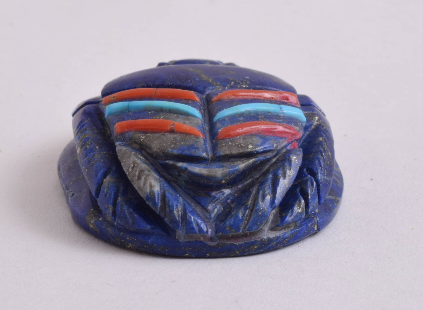 Lapis Lazuli Egyptian scarab,Turquoise, red coral,  2.3" / 72 gram